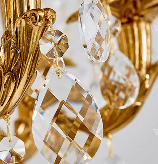 Baroque Luxury Full Copper Crystal Pendent Candle Chandelier for Entryway/Foyer/Dining Room