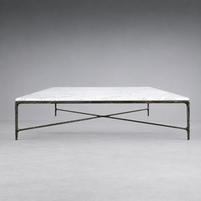 Square Hammered Metal and Marble Coffee Table
