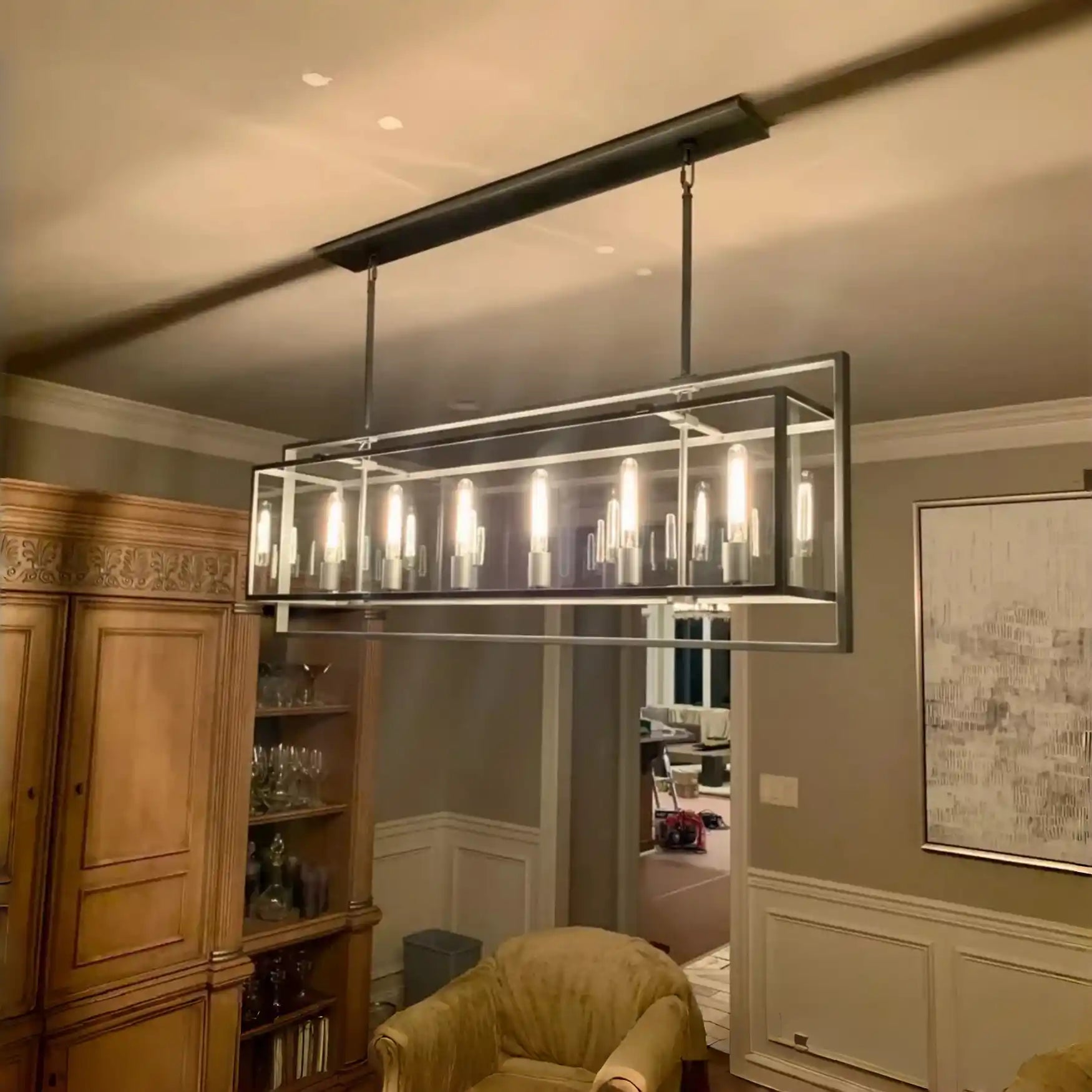 Becker Glass Retangular Chandelier for Living Room, Dining Table-Chandelier-Merlin Lamps-Lacquer Brass-Retangular-54''-merlinlamps