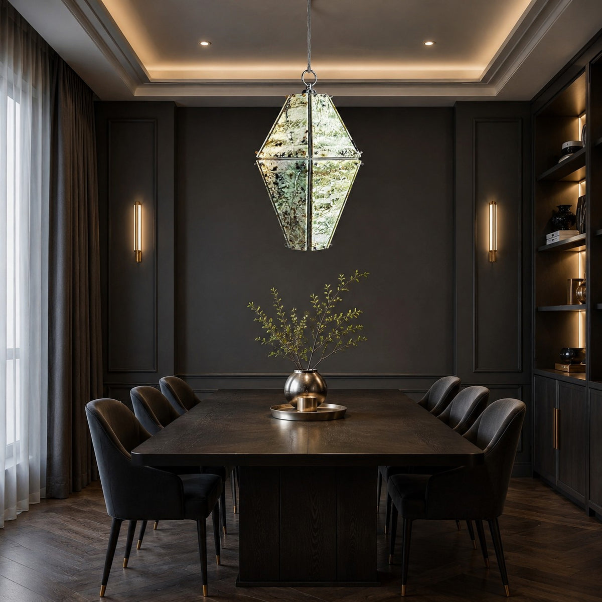 Modern Faceted Green Jade Luxury stone Lantern Chandelier