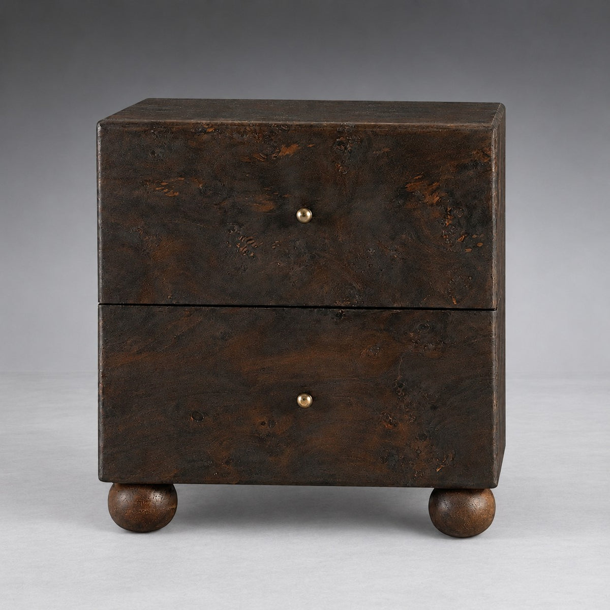 Burl Wood Bedside Table with Brass Accents