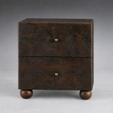 Burl Wood Bedside Table with Brass Accents