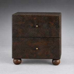 Burl Wood Bedside Table with Brass Accents