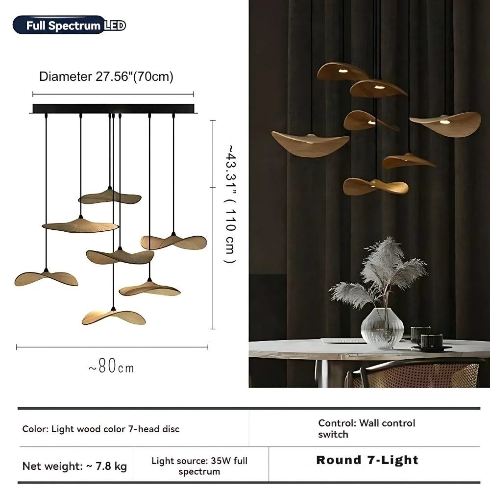 Bidi Multi Light Pendant Chandelier - Light WoodLong 7 LightBlushlighting
