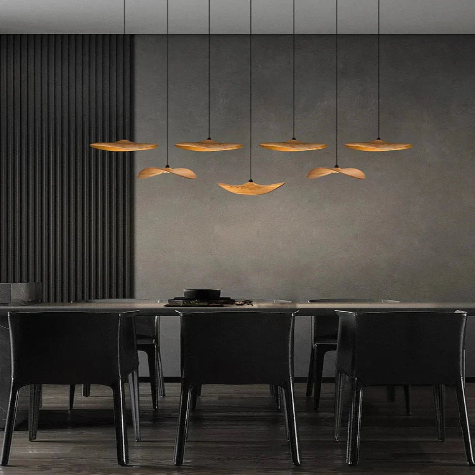 Bidi Multi Light Pendant Chandelier - Dark WoodLong 7 LightBlushlighting