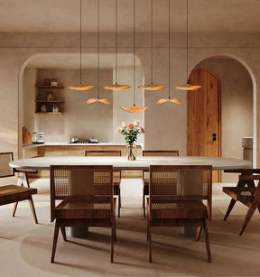 Bidi Multi Light Pendant Chandelier - Dark WoodLong 7 LightBlushlighting