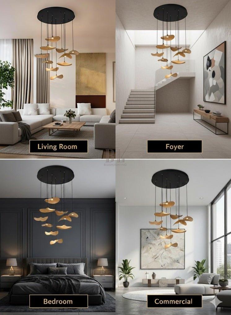 Bidi Multi Light Pendant Chandelier - Dark WoodRound 22 LightBlushlighting