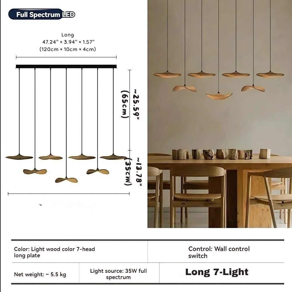 Bidi Multi Light Pendant Chandelier - Light WoodLong 7 LightBlushlighting