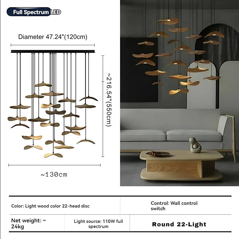 Bidi Multi Light Pendant Chandelier - Light WoodLong 7 LightBlushlighting