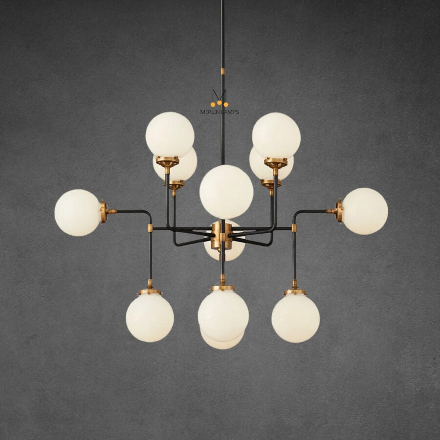 Bistro Globe Milk Glass Chandelier 42″