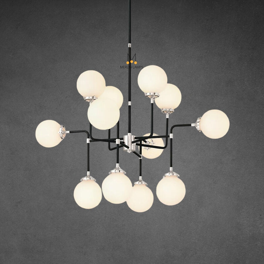 Bistro Globe Milk Glass Chandelier 42″