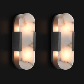 Black Alabaster Wall Sconces Set: Natural Marble Bedside Lighting Fixtures