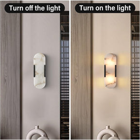 Black Alabaster Wall Sconces Set: Natural Marble Bedside Lighting Fixtures