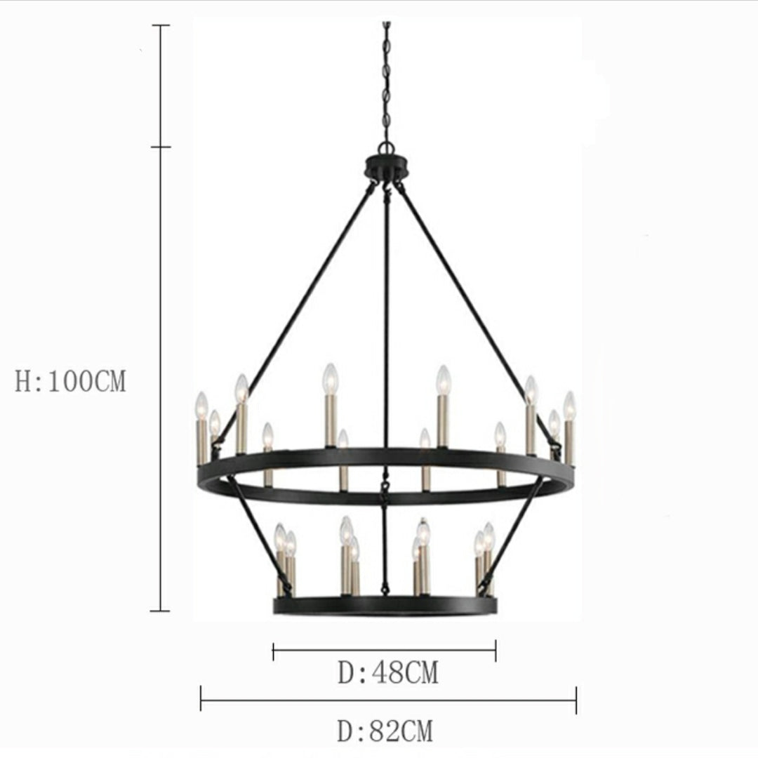 Black_Brass Dust Wagon Wheel Chandelier 20 Lights