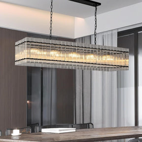 Black Chandeliers for Dining Room,55''Kitchen Island Lighting, Rectangular Water Ripple Glass Chandeliers