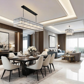 Black Chandeliers for Dining Room,55''Kitchen Island Lighting, Rectangular Water Ripple Glass Chandeliers