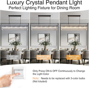 Black Chandeliers for Dining Room,55''Kitchen Island Lighting, Rectangular Water Ripple Glass Chandeliers