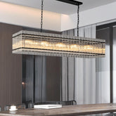 Black Chandeliers for Dining Room,55''Kitchen Island Lighting, Rectangular Water Ripple Glass Chandeliers