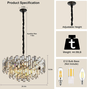 Black Crystal Chandelier 3-Tier Modern Round K9 Pendant Light for High Ceilings