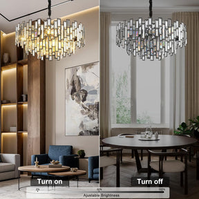 Black Crystal Chandelier 3-Tier Modern Round K9 Pendant Light for High Ceilings