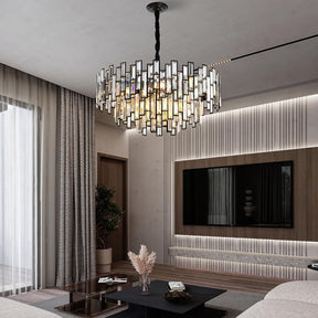 Black Crystal Chandelier 3-Tier Modern Round K9 Pendant Light for High Ceilings