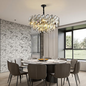 Black Crystal Chandelier 3-Tier Modern Round K9 Pendant Light for High Ceilings