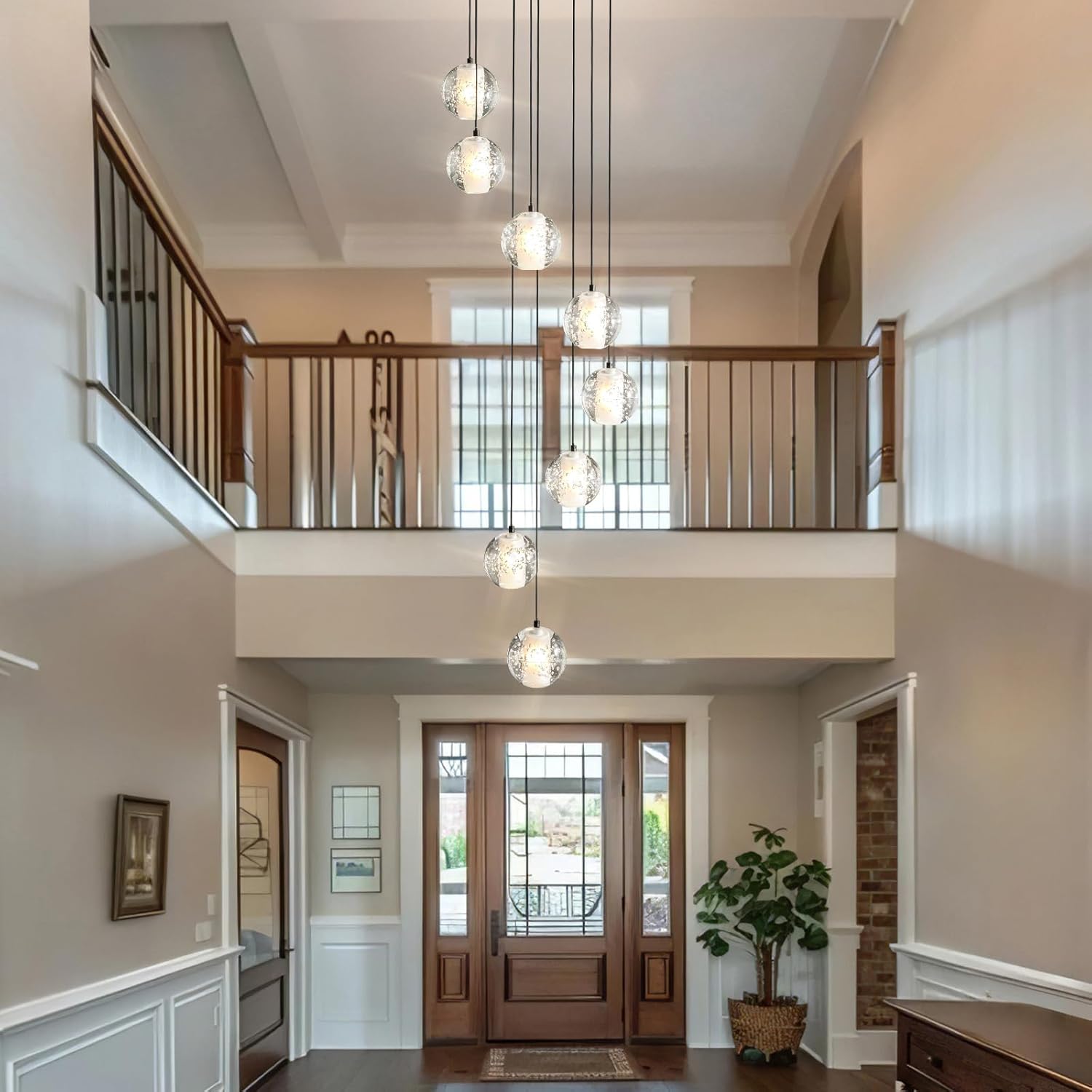 Black Crystal Staircase Chandelier with Adjustable Height and 8 Lights