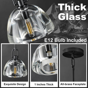 Black Glass 7" Pendant Light – Modern Kitchen Island Lighting, 2‑Piece Set with E12 Bulb