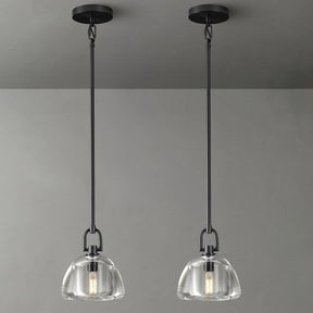 Black Glass 7" Pendant Light – Modern Kitchen Island Lighting, 2‑Piece Set with E12 Bulb