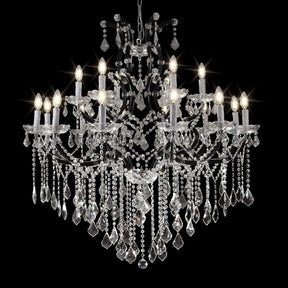 Black Large K9 Crystal Chandelier 18-Lighting Maria Theresa Chandeliers Luxury Modern High Ceiling Candle Chandelier Pendant Light Fixture 41" for Living Room, Dining, Foyer, Staircase, Entryway