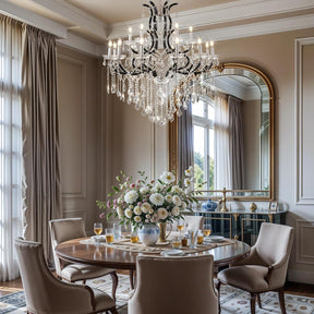 Black Large K9 Crystal Chandelier 18-Lighting Maria Theresa Chandeliers Luxury Modern High Ceiling Candle Chandelier Pendant Light Fixture 41" for Living Room, Dining, Foyer, Staircase, Entryway