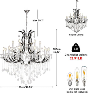 Black Large K9 Crystal Chandelier 18-Lighting Maria Theresa Chandeliers Luxury Modern High Ceiling Candle Chandelier Pendant Light Fixture 41" for Living Room, Dining, Foyer, Staircase, Entryway