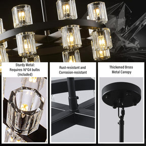 Black Wagon Wheel Chandelier 18" Modern Farmhouse 16‑Light K9 Fixture