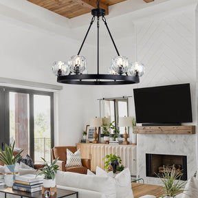 YUYI Black Wagon Wheel Crystal Chandelier 23-Inch 6-Light Farmhouse