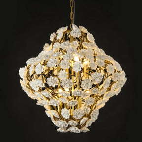 Brass and Ceramic Flower Art Chandelier Post Modern Light Luxury Style for Living and Dining Areas