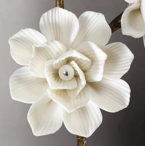 Brass and Ceramic Flower Art Chandelier Post Modern Light Luxury Style for Living and Dining Areas