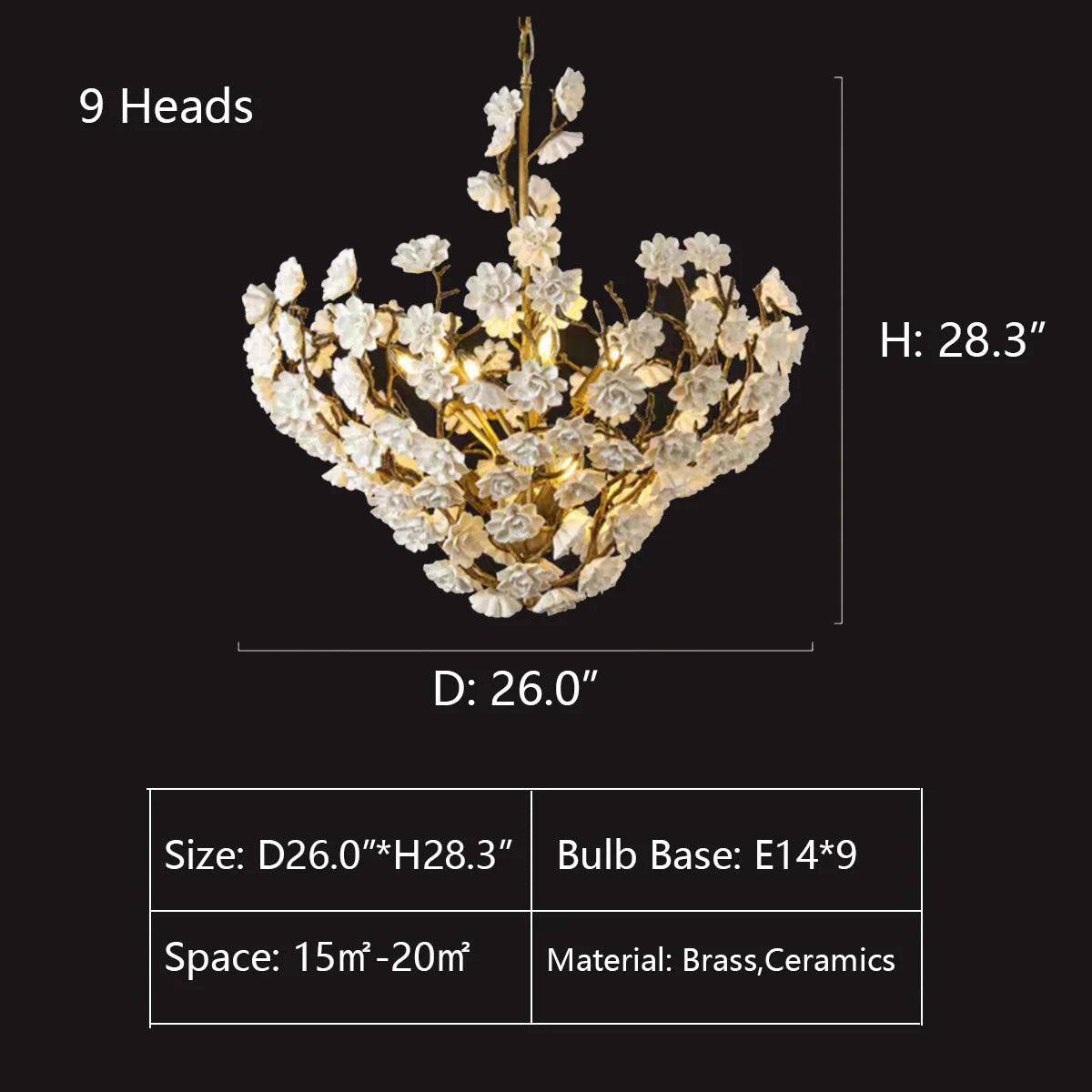 Brass and Ceramic Flower Art Chandelier Post Modern Light Luxury Style for Living and Dining Areas