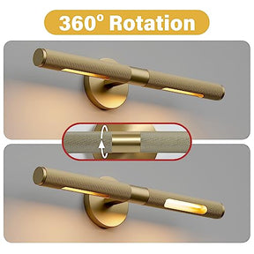 Brass Knurled Texture Picture Light, 18.9''Bathroom Wall Sconces, Rotatable 360° Pure Copper Sconces Wall Lighting, Indoor Wall Sconce Perfect for Living Room, Bedroom