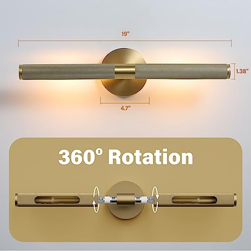 Brass Knurled Texture Picture Light, 18.9''Bathroom Wall Sconces, Rotatable 360° Pure Copper Sconces Wall Lighting, Indoor Wall Sconce Perfect for Living Room, Bedroom