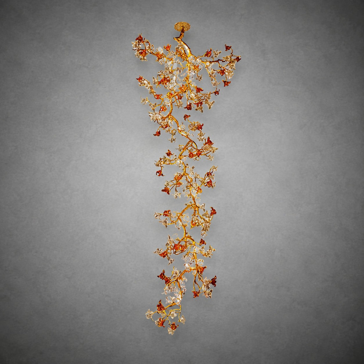 Brass Maple Branch Glass Chandelier