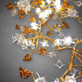 Brass Maple Branch Glass Chandelier