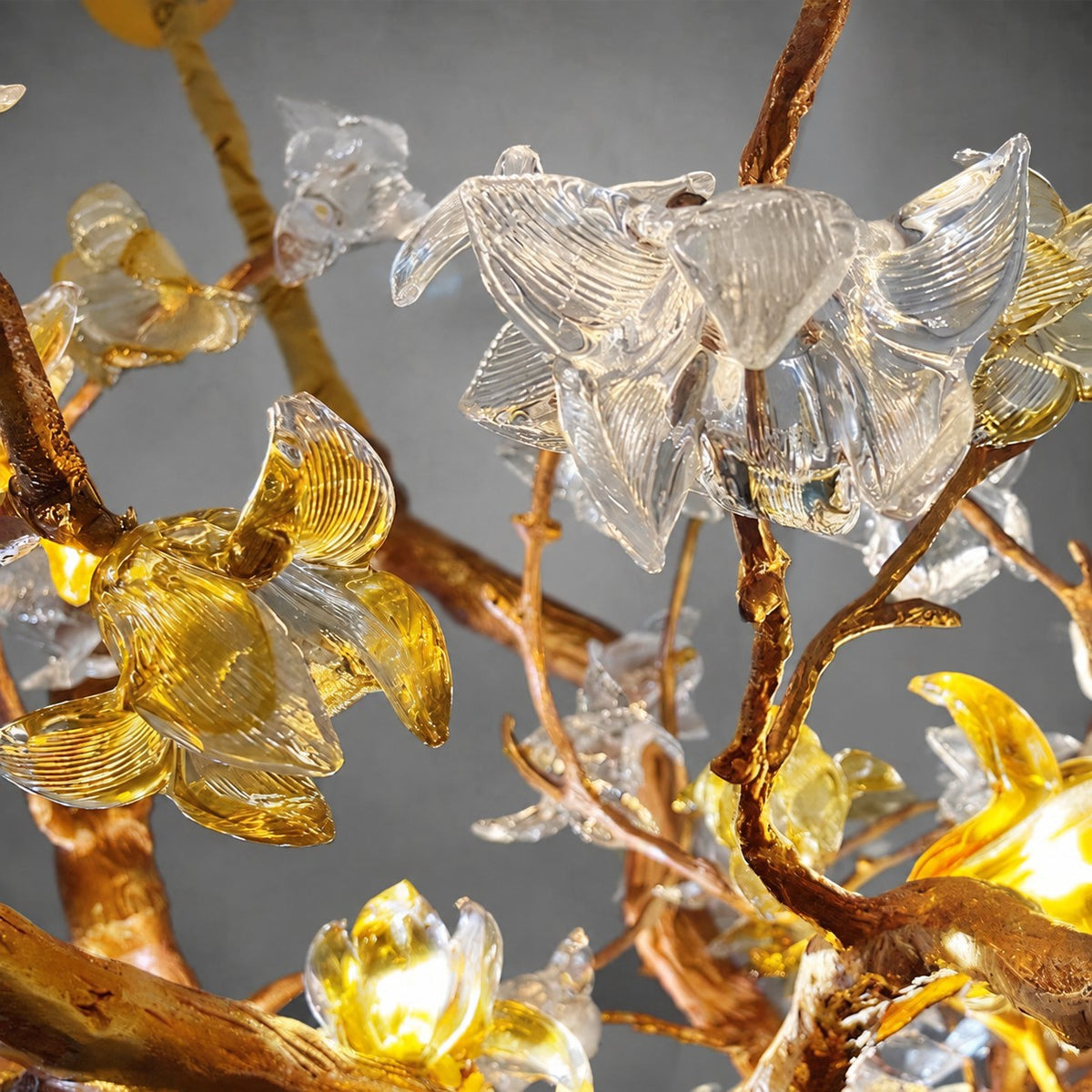 Brass Maple Branch Glass Chandelier