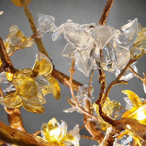 Brass Maple Branch Glass Chandelier