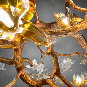 Brass Maple Branch Glass Chandelier