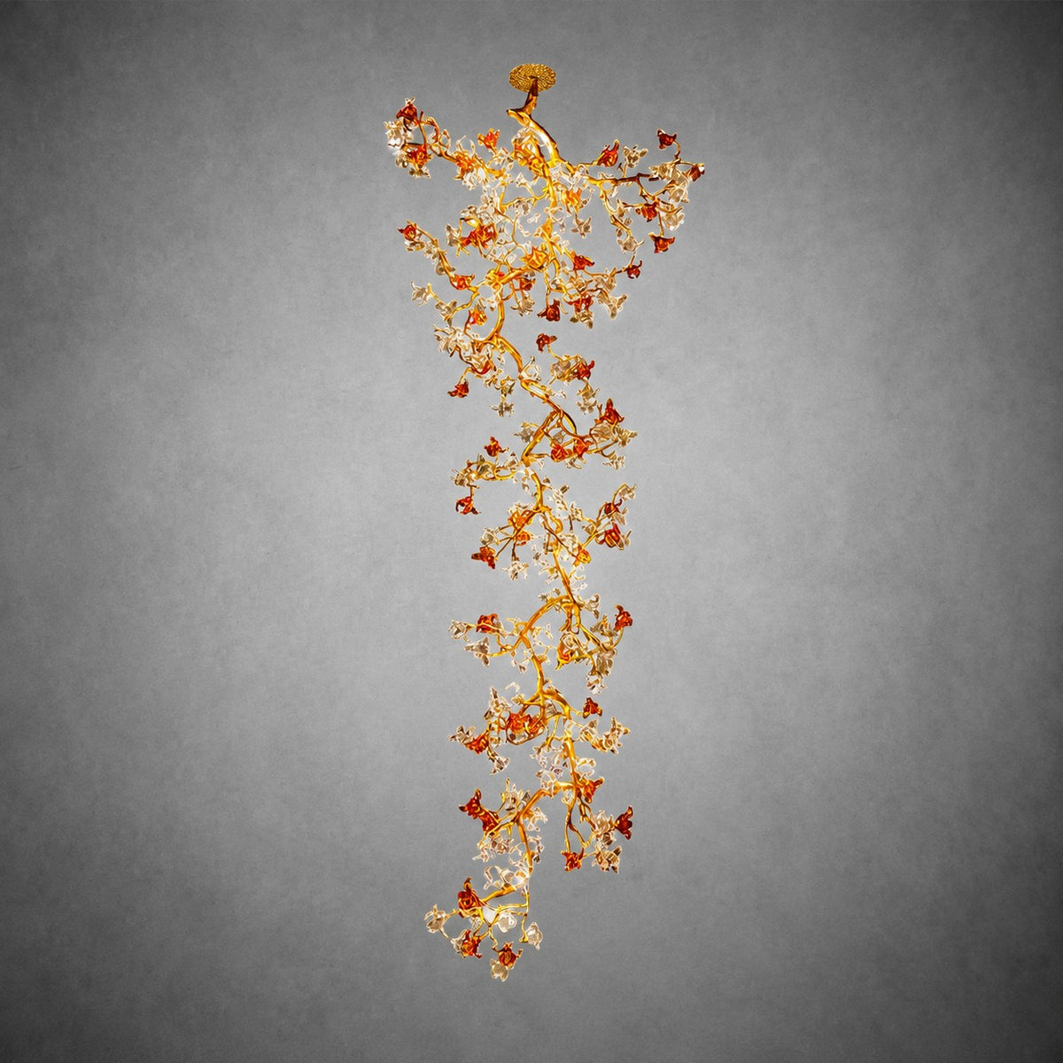 Brass Maple Branch Glass Chandelier