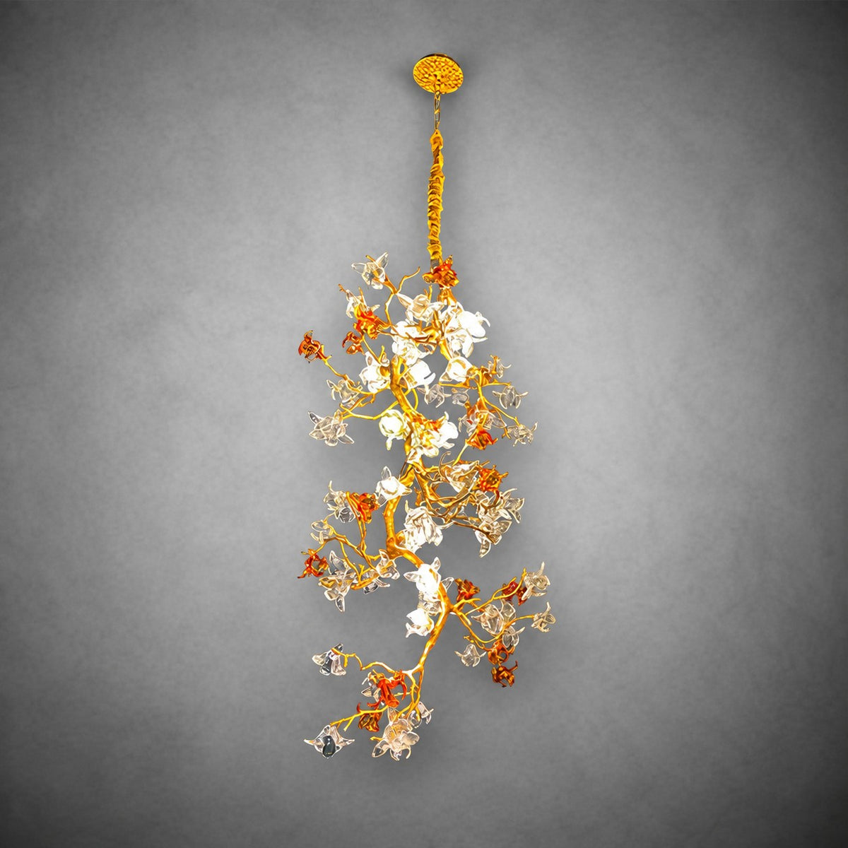 Brass Maple Branch Glass Chandelier