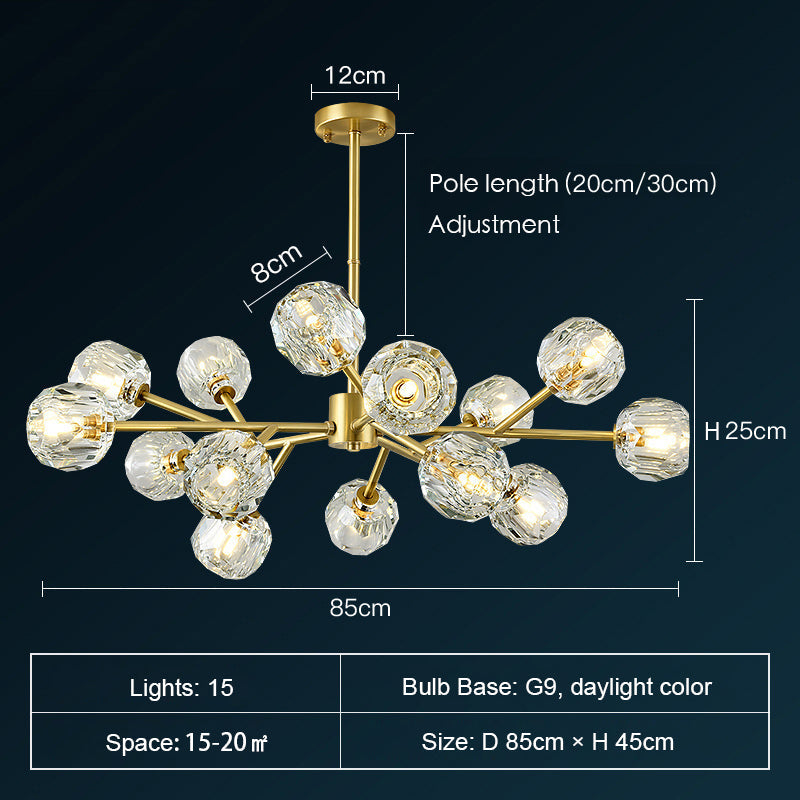 Brass Sputnik Chandelier With K9 Crystals Modern Ceiling Light Fixture