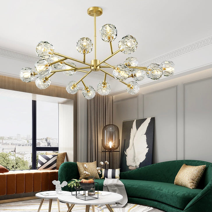 Brass Sputnik Chandelier With K9 Crystals Modern Ceiling Light Fixture