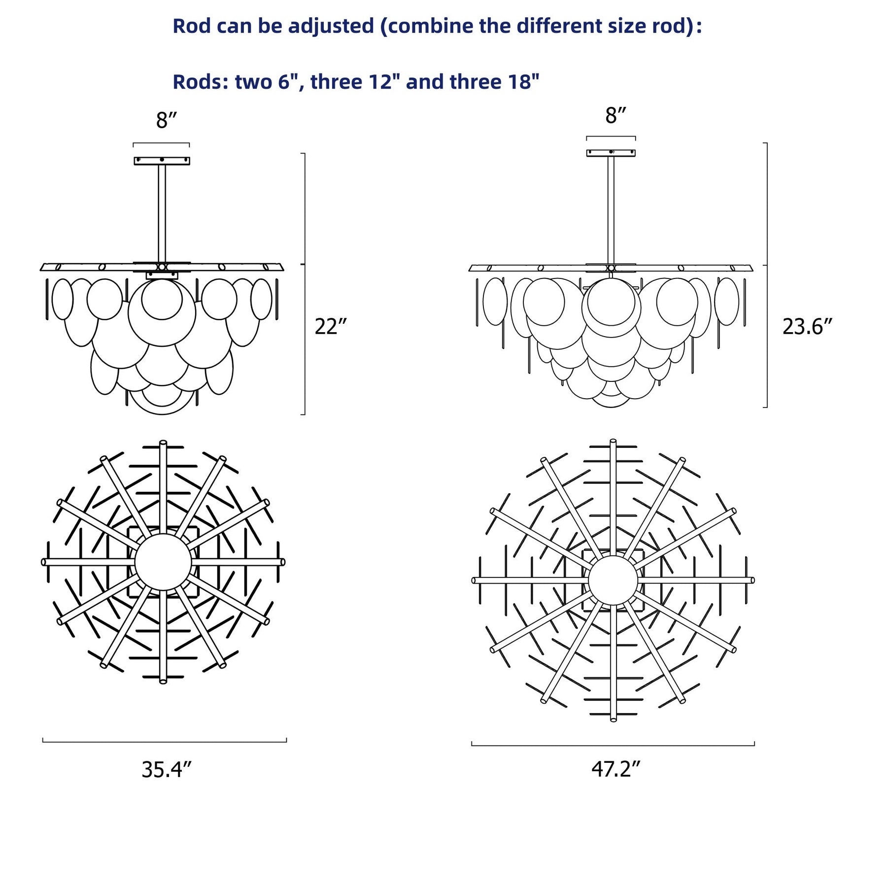 Briony Glass Round Pendant Chandelier 35'' 47''