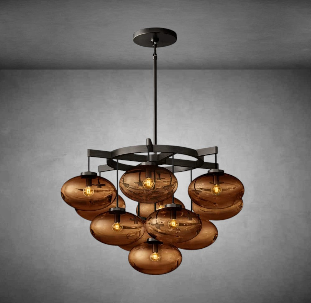 Calus Amber Glass Round Chandelier 36″
